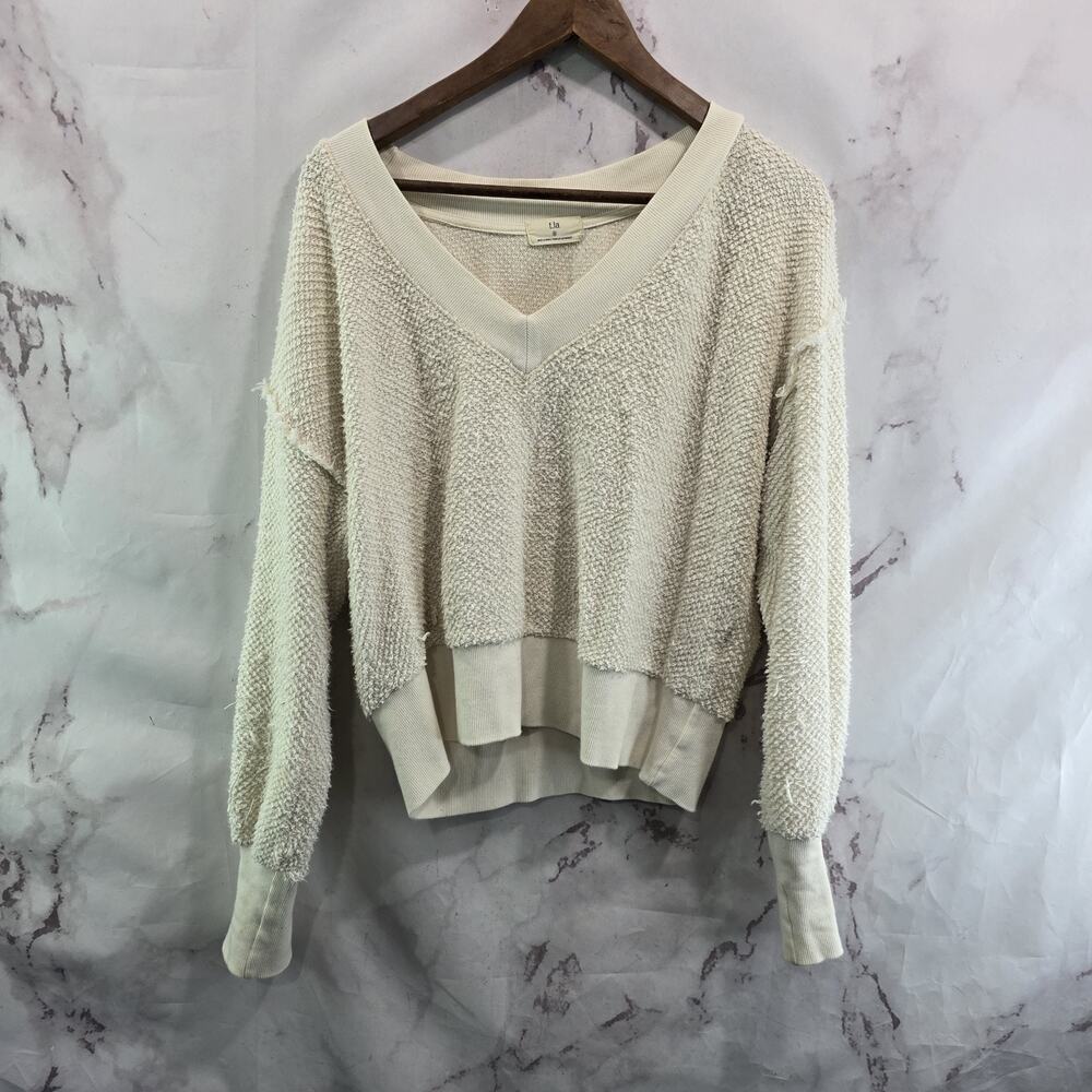Anthropologie Sweater Womens Small Off White Cream V Tla Pullover Textured Drop
